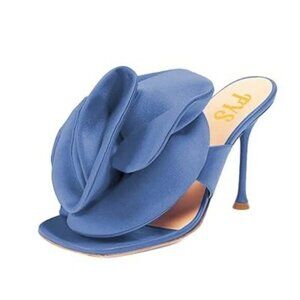 Women Elegant Floral Thong Heeled Mules Fashion Square Open Toe Slide Sandals